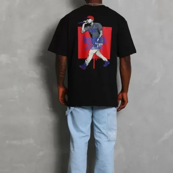 Unisex Oversize Baskılı Bisiklet Yaka T-Shirt