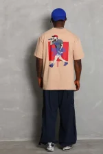 Unisex Oversize Baskılı Bisiklet Yaka T-Shirt - Görsel 3