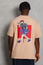 Unisex Oversize Baskılı Bisiklet Yaka T-Shirt - Görsel 4