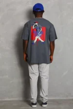 Unisex Oversize Baskılı Bisiklet Yaka T-Shirt - Görsel 2