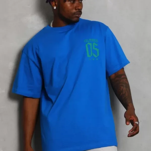 Unisex Oversize Baskılı Bisiklet Yaka T-Shirt