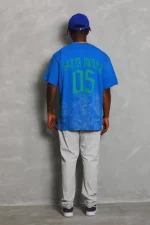 Unisex Oversize Baskılı Bisiklet Yaka T-Shirt - Görsel 4
