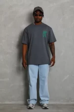 Unisex Oversize Baskılı Bisiklet Yaka T-Shirt