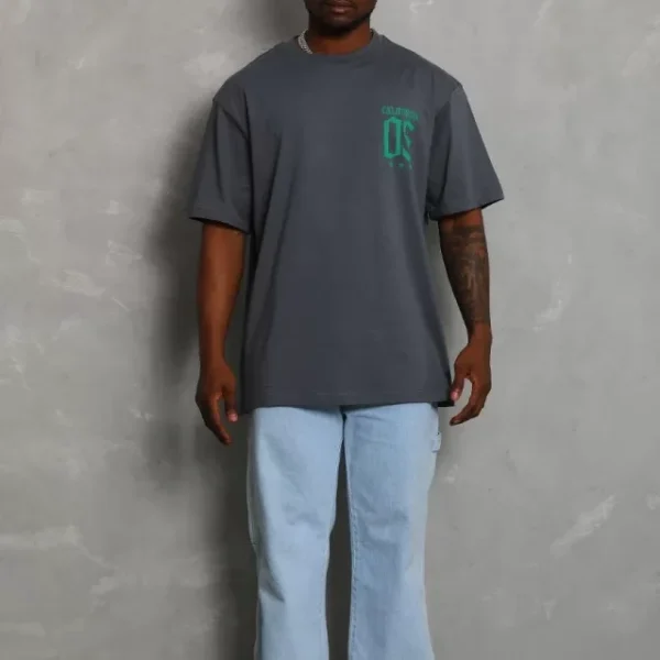Unisex Oversize Baskılı Bisiklet Yaka T-Shirt