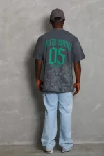 Unisex Oversize Baskılı Bisiklet Yaka T-Shirt - Görsel 3