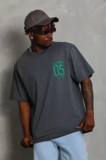 Unisex Oversize Baskılı Bisiklet Yaka T-Shirt - Görsel 4
