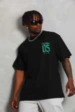 Unisex Oversize Baskılı Bisiklet Yaka T-Shirt