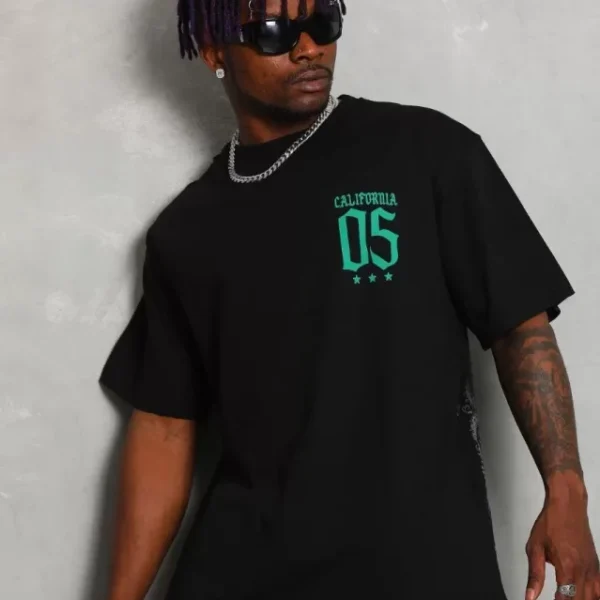 Unisex Oversize Baskılı Bisiklet Yaka T-Shirt