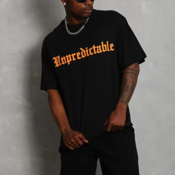 Unisex Oversize Baskılı Bisiklet Yaka T-Shirt