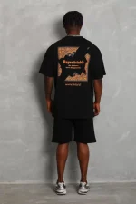 Unisex Oversize Baskılı Bisiklet Yaka T-Shirt - Görsel 3