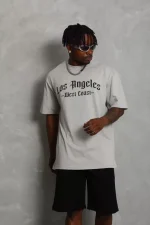 Unisex Oversize Baskılı Bisiklet Yaka T-Shirt