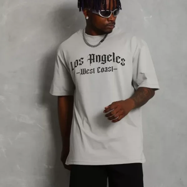 Unisex Oversize Baskılı Bisiklet Yaka T-Shirt