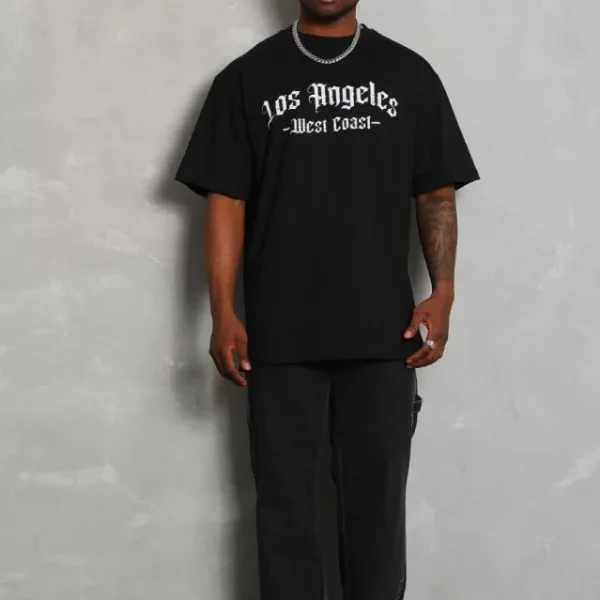 Unisex Oversize Baskılı Bisiklet Yaka T-Shirt