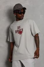 Unisex Oversize Baskılı Bisiklet Yaka T-Shirt