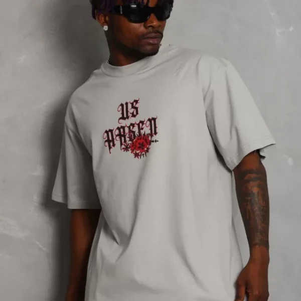 Unisex Oversize Baskılı Bisiklet Yaka T-Shirt