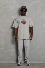 Unisex Oversize Baskılı Bisiklet Yaka T-Shirt - Görsel 4