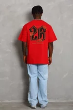 Unisex Oversize Baskılı Bisiklet Yaka T-Shirt