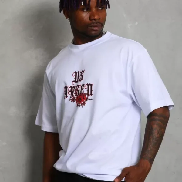 Unisex Oversize Baskılı Bisiklet Yaka T-Shirt