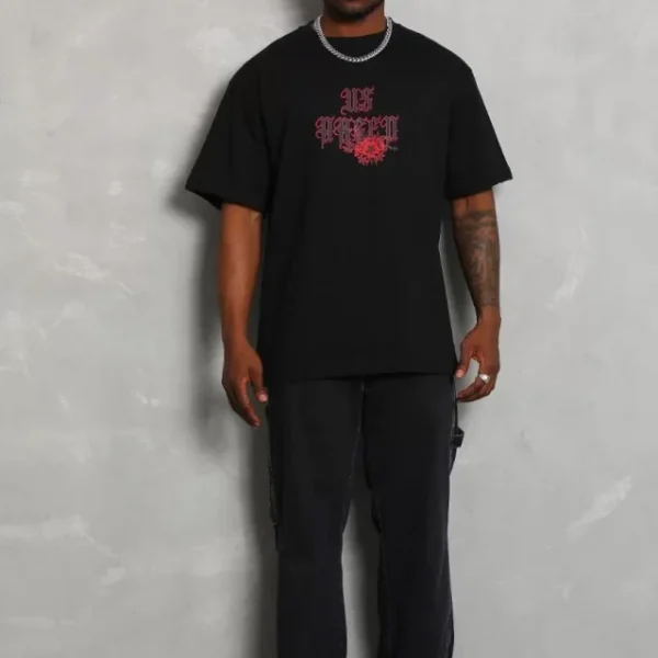 Unisex Oversize Baskılı Bisiklet Yaka T-Shirt