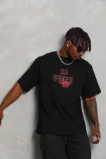 Unisex Oversize Baskılı Bisiklet Yaka T-Shirt - Görsel 3