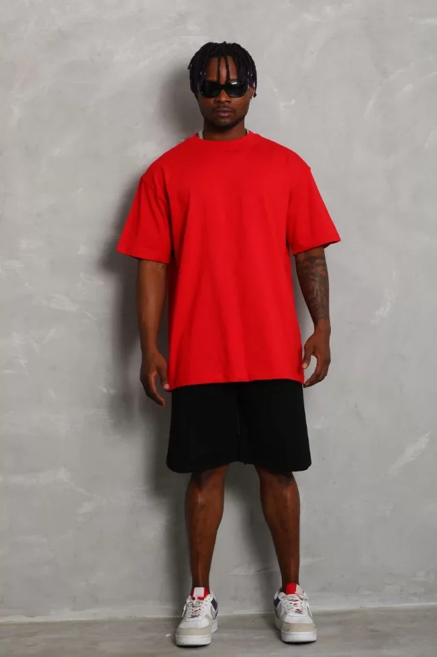 33ece192e9ee26d1d12d5cdb6bda57a8_88420-0.jpg Unisex Oversize Düz Bisiklet Yaka T-Shirt - Görsel 1