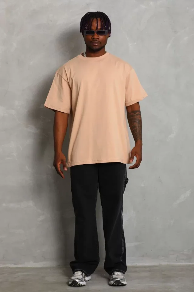 33ece192e9ee26d1d12d5cdb6bda57a8_88438-0.jpg Unisex Oversize Düz Bisiklet Yaka T-Shirt - Görsel 1