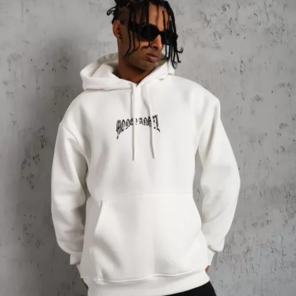 Erkek Kordon İpli Baskılı Kapüşonlu Sweatshirt