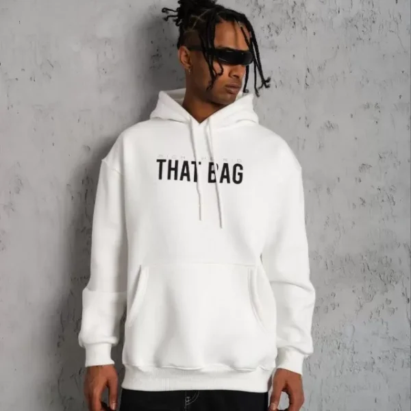 Erkek Kanguru Cep Baskılı Kapüşonlu Sweatshirt