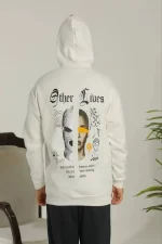 Erkek Sırt Baskılı Oversize Üç İplik Kapüşonlu Sweatshirt