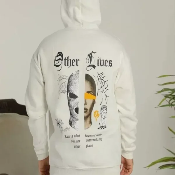 Erkek Sırt Baskılı Oversize Üç İplik Kapüşonlu Sweatshirt