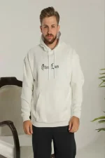 Erkek Sırt Baskılı Oversize Üç İplik Kapüşonlu Sweatshirt - Görsel 2
