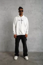 Erkek Sırt Baskılı Oversize Üç İplik Kapüşonlu Sweatshirt - Görsel 3