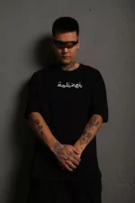 Erkek Bisiklet Yakalı Sırt Baskılı Oversize T-Shirt - Görsel 2