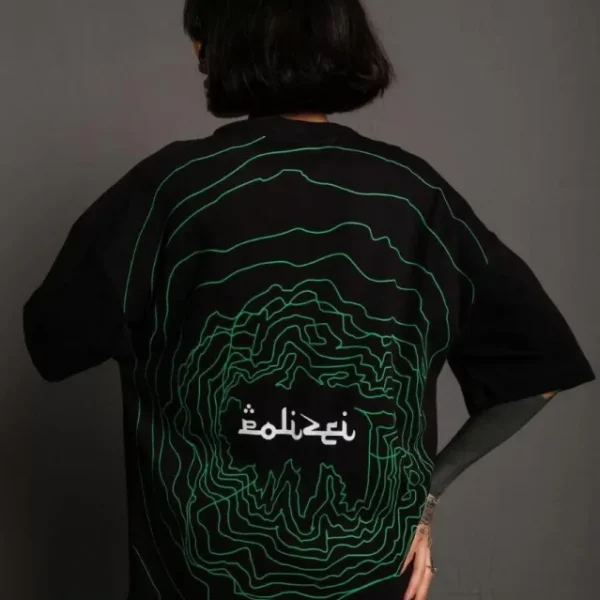 Bisiklet Yakalı Sırt Baskılı Oversize T-Shirt