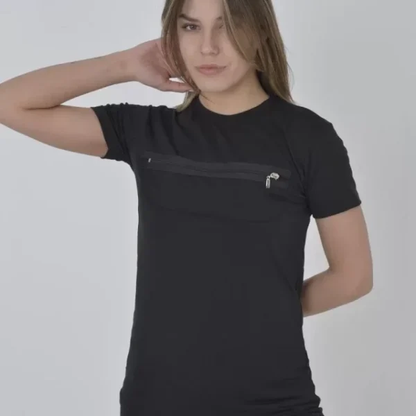 Göğüste Fermuar Aksesuarlı Dar Kalıp T-Shirt