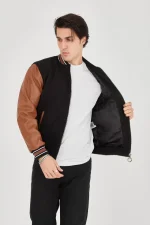 Erkek İçten Elyaf Ve Astarlı Kolları Suni Deri Ceket - Görsel 2