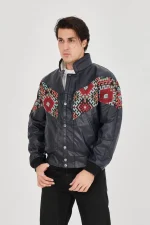 Erkek İçi Astarlı İçten Yaka Kısmı Peluşlu Suni Kumaş Vintage Ceket - Görsel 3