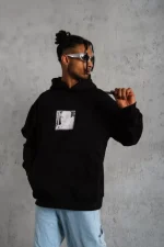 Erkek Ön Arka Baskılı Kapşonlu Sweat