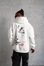 Erkek Şapkalı Güvercin Baskılı Kapşonlu Sweat