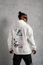 Erkek Şapkalı Güvercin Baskılı Kapşonlu Sweat - Görsel 4