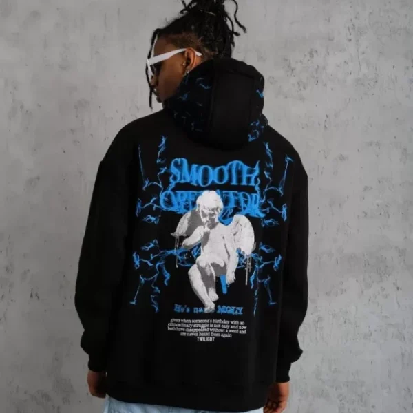 Erkek Yıldırım Baskılı Kapşonlu Sweat