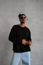 Erkek Düz Bisiklet Yaka Sweat - Görsel 3