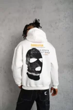 Erkek Kordonlu Maske Baskılı Kapüşonlu Sweat