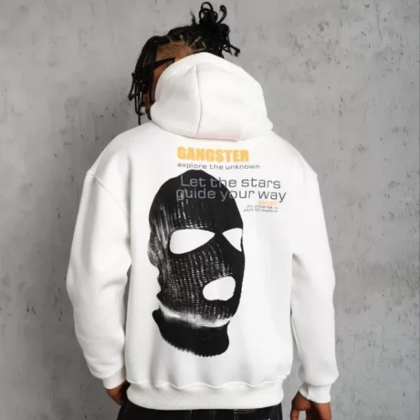 Erkek Kordonlu Maske Baskılı Kapüşonlu Sweat