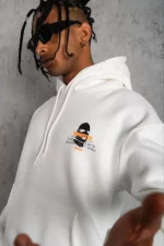 Erkek Kordonlu Maske Baskılı Kapüşonlu Sweat - Görsel 2