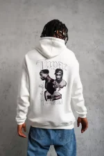 Erkek Kol Ve Etek Ribana Baskılı Kapüşonlu Sweat