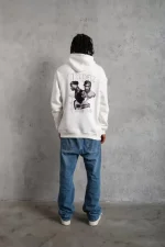 Erkek Kol Ve Etek Ribana Baskılı Kapüşonlu Sweat - Görsel 3