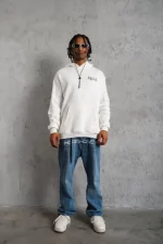 Erkek Kol Ve Etek Ribana Baskılı Kapüşonlu Sweat - Görsel 4