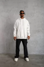 Erkek Düz Kapüşonlu Sweat - Görsel 4