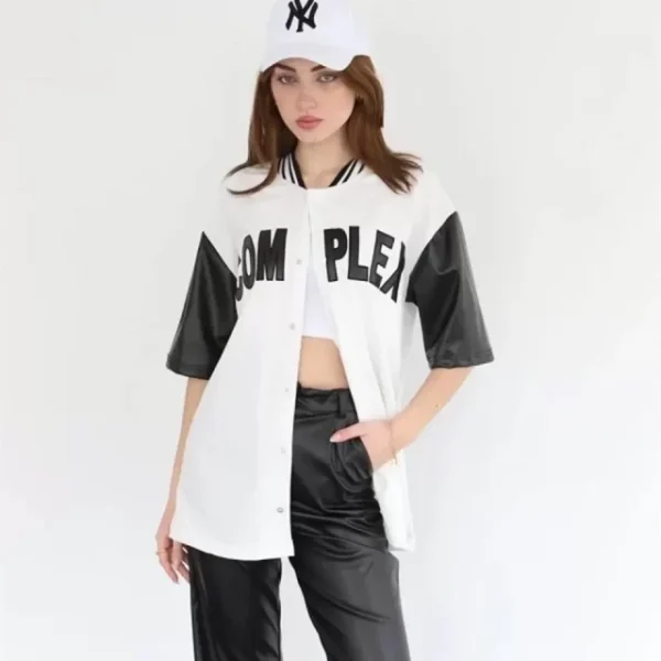 Complex Kolları Deri Kolej Oversize T-shirt